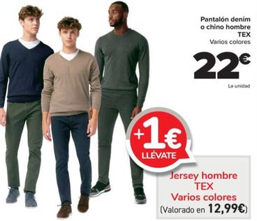 Oferta de Pantalons denim o chino hombre por 22€ en Carrefour