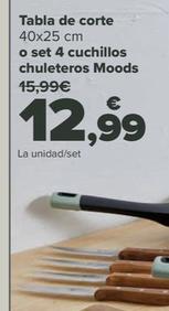 Oferta de Tabla de corte o ser 4 cuchillos chuleteros moods por 12,99€ en Carrefour
