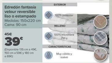 Oferta de Edredon fantasia velour reversible liso o estampado por 39€ en Carrefour