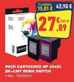 Oferta de Switch - pack cartuchos HP 304XL BK+CMY REMA por 27,89€ en Bureau Vallée