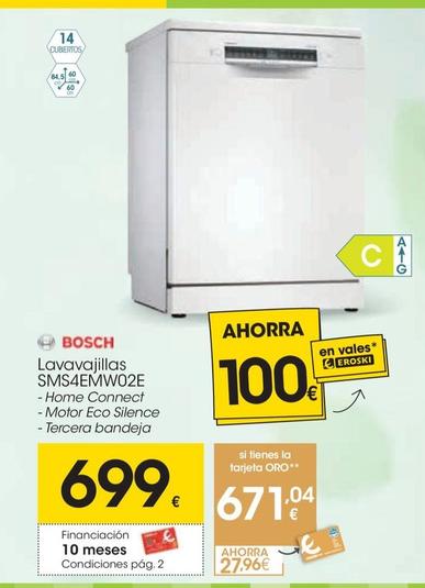 Oferta de Lavavajillas SMS4EMW02E por 699€ en Eroski