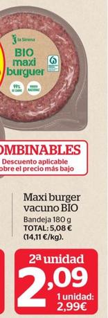 Oferta de La sirena - maxi burger vacuno bio por 2,99€ en La Sirena