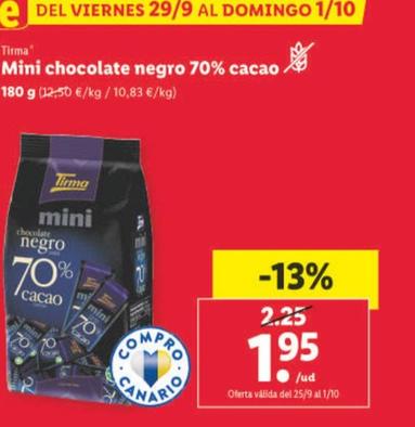 Oferta de Mini chocolate negro 70% cacao 180 g por 1,95€ en Lidl