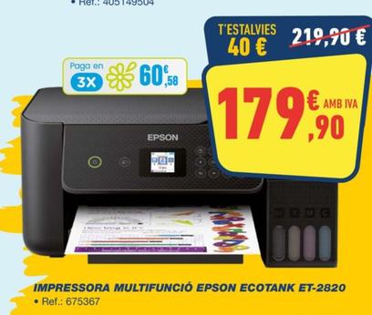 Oferta de Impressora Multifuncio Ecotank ET-2820 por 179,9€ en Bureau Vallée