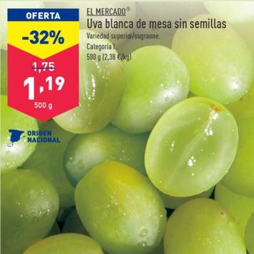 Oferta de Uva blanca de mesa sin semillas por 1,19€ en ALDI