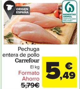 Oferta de Pechuga entera de pollo por 5,49€ en Carrefour
