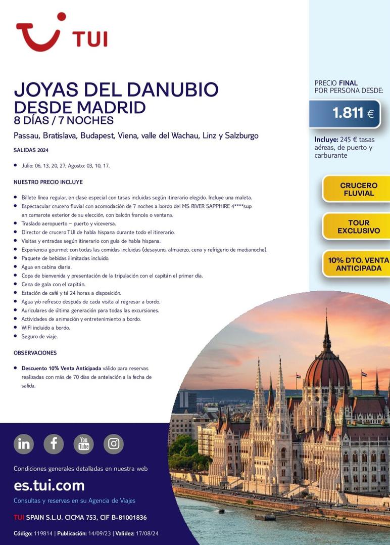 Oferta de Tui - Joyas Del Danubio Desde Madrid por 1811€ en Tui Travel PLC