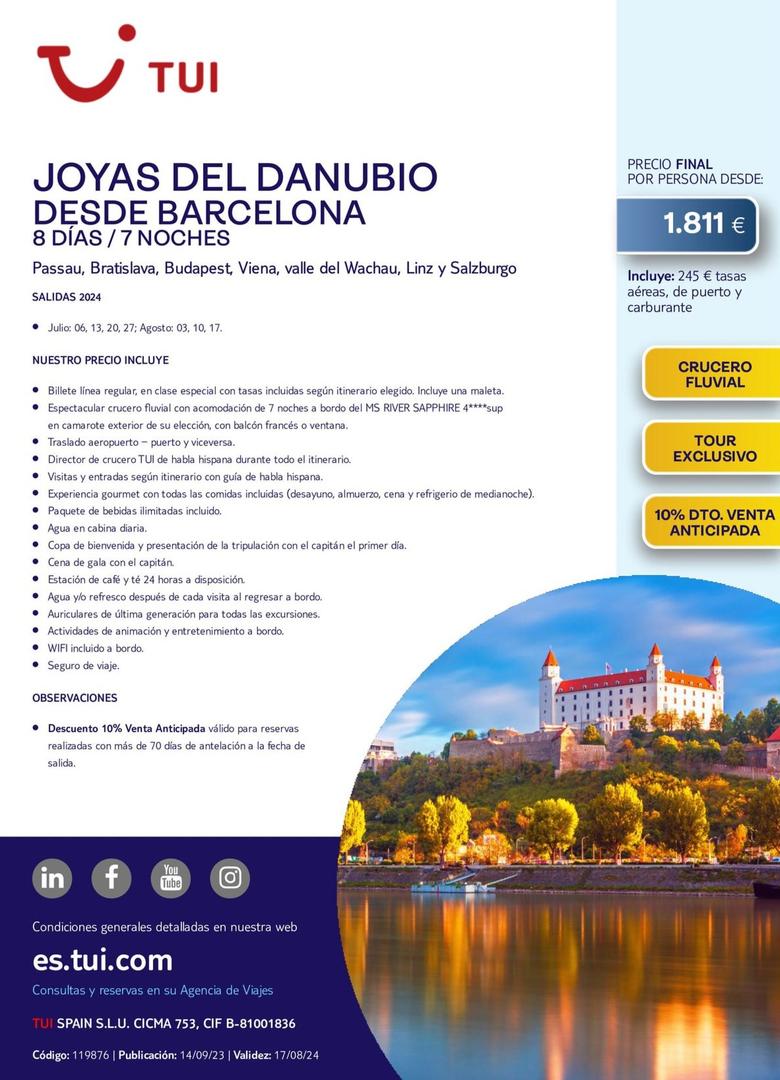 Oferta de Tui - Joyas Del Danubio Desde Barcelona por 1811€ en Tui Travel PLC