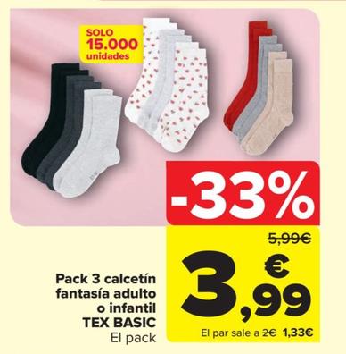 Oferta de Pack 3 calcetin fantasia adulto o infantil basic por 3,99€ en Carrefour