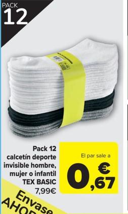 Oferta de Pack 12 calcetin deporte invisible hombre, mujer o infantil por 0,67€ en Carrefour
