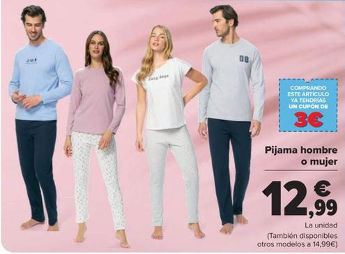 Oferta de Pijama hombre o mujer por 12,99€ en Carrefour