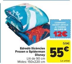 Oferta de Edredo llicencies frozen o spiderman disney por 55€ en Carrefour