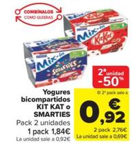 Oferta de Yogures bicompartidos kit kat o smarties por 1,84€ en Carrefour
