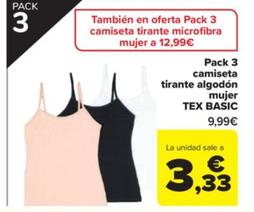 Oferta de Pack 3 camiseta tirante algodon mujer por 3,33€ en Carrefour