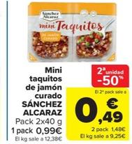 Oferta de Mini taquitos de jamon curado por 0,49€ en Carrefour