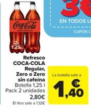 Oferta de Refresco regular, zero o zero sin cafeina por 1,4€ en Carrefour
