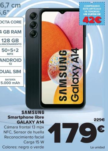 Oferta de Smartphone libre galaxy A14 por 179€ en Carrefour