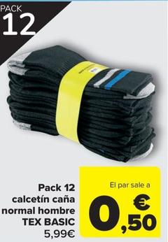 Oferta de Pack 12 calcetin cana normal hombre basic por 5,99€ en Carrefour