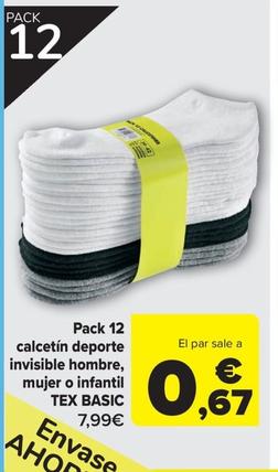 Oferta de Pack 12 calcetin deporte invisible hombre, mujer o infantil basic por 7,99€ en Carrefour