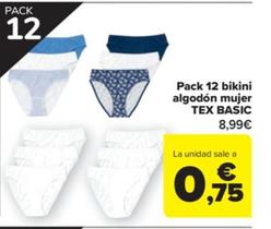 Oferta de Pack 12 bikini algodon mujer basic por 8,99€ en Carrefour