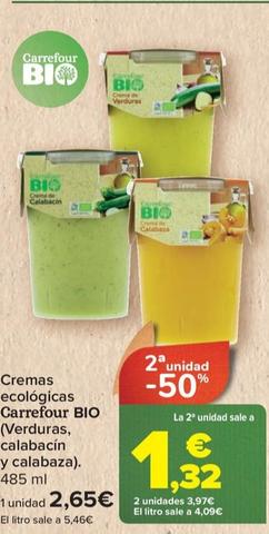 Oferta de Cremas ecologicas por 2,65€ en Carrefour