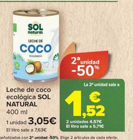 Oferta de Leche de coco ecologica Natural por 3,05€ en Carrefour