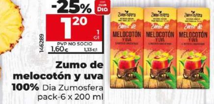 Oferta de Zumosfera zumo de melocoton y uva 100% por 1,2€ en Dia