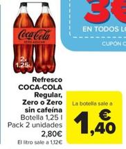 Oferta de Refresco regular, zero o zero sin cafeina por 1,4€ en Carrefour