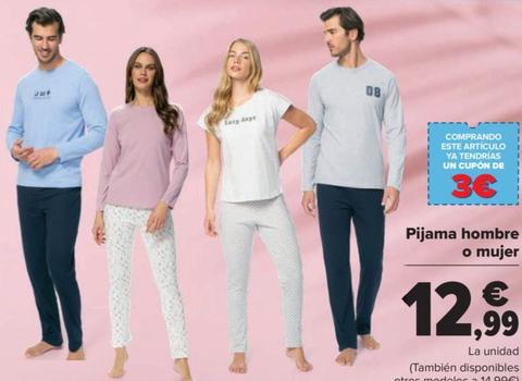 Oferta de Pijama hombre o mujer por 12,99€ en Carrefour