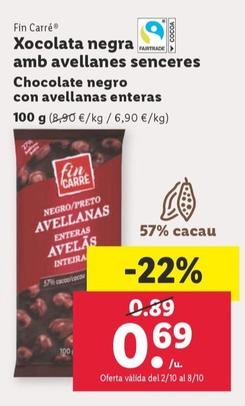 Oferta de Xocolata negra amb avellanes senceres por 0,69€ en Lidl