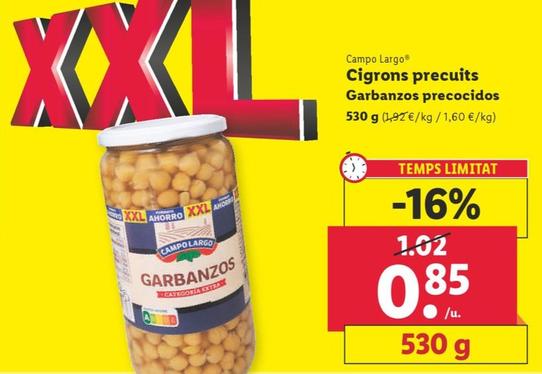 Oferta de Cigrons precuits por 0,85€ en Lidl