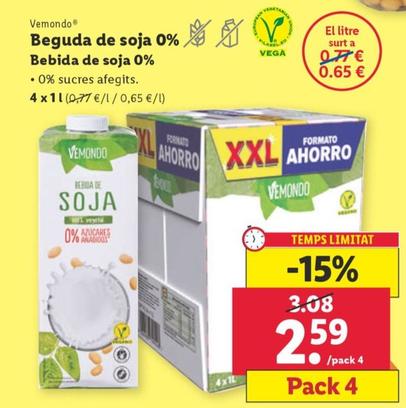 Oferta de Vemondo - beguda de soja 0% por 2,59€ en Lidl