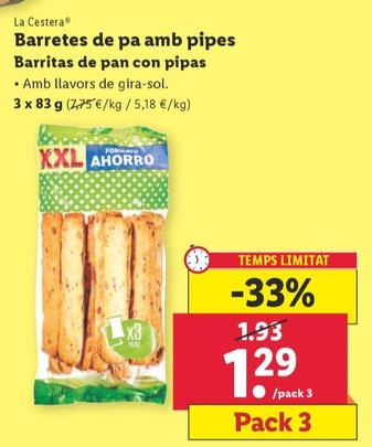 Oferta de Barretes de pa amb pipes por 1,29€ en Lidl