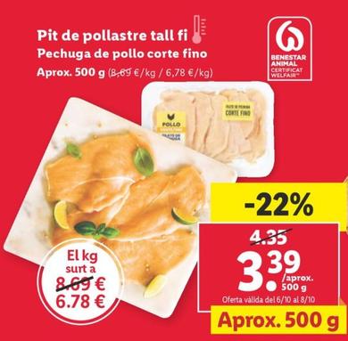 Oferta de Pit de pollastre tall fi por 3,39€ en Lidl