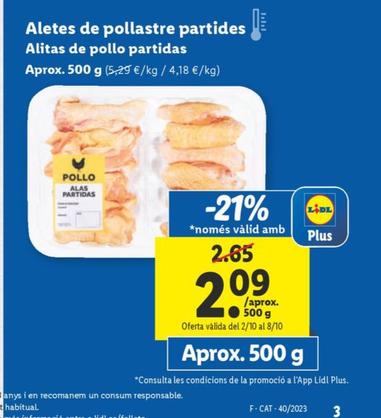 Oferta de Aletes de pollastre partides por 2,09€ en Lidl