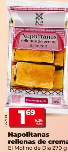 Oferta de Napolitanas rellenas de crema al cacao por 1,69€ en Dia