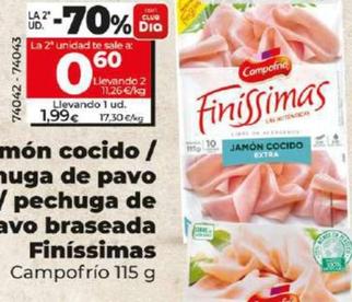 Oferta de Jamon cocido/Pechuga de pavo/Pechuga de pavo braseada Finissimas por 1,99€ en Dia