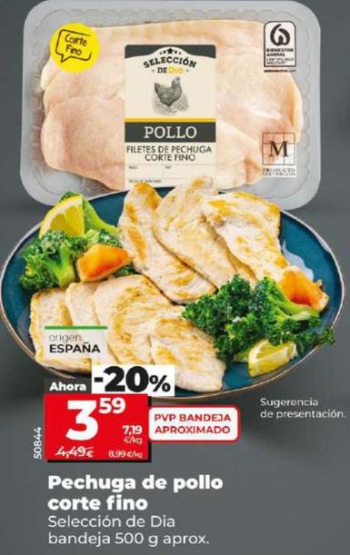 Oferta de Pechuga de pollo corte fino por 3,59€ en Dia