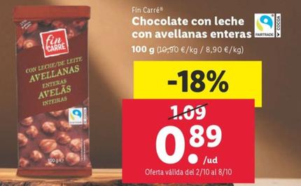 Oferta de Chocolate con leche con avellanas enteras por 0,89€ en Lidl