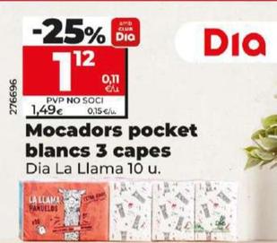 Oferta de Mocadors Pocket Blancs 3 Capes La Llama por 1,49€ en Dia