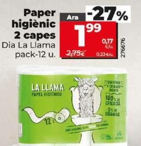 Oferta de Paper Higienic 2 Capes La Llama por 1,99€ en Dia