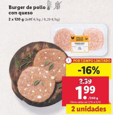 Oferta de Burger de pollo con queso por 1,99€ en Lidl