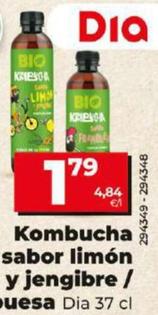 Oferta de Kombucha sabor limon y jengibre por 1,79€ en Dia