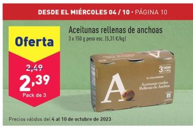 Oferta de Aceitunas rellenas de anchoas por 2,39€ en ALDI
