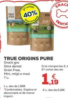 Oferta de True origins - pure snack gos stick dental grain free por 1,99€ en Kiwoko