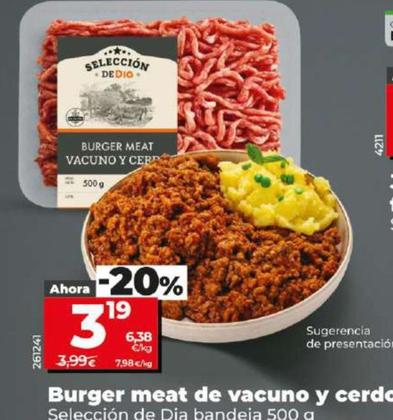 Oferta de Burger meat de vacuno y cerdo por 3,19€ en Dia