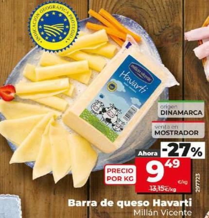 Oferta de Barra de queso Havarti por 9,49€ en Dia