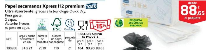 Oferta de Tork - Papel Secamanos Xpress H2 Premium por 88,65€ en RAJA