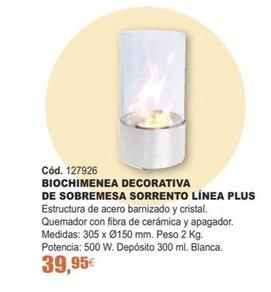 Oferta de Biochimenea Decorativa De Sobremesa Sorrento Línea Plus por 39,95€ en Ferrcash