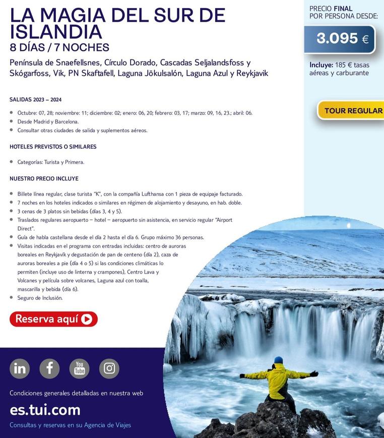 Oferta de Tui - La Magia Del Sur De Islandia por 30,95€ en Tui Travel PLC